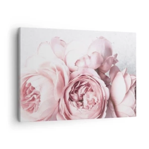 Schilderen op canvas - Roze pioenrozen in zacht licht tegen een lichte achtergrond - 70x50cm - Voor romantici - Moderne wanddecoratie voor woonkamer en slaapkamer ARTTOR