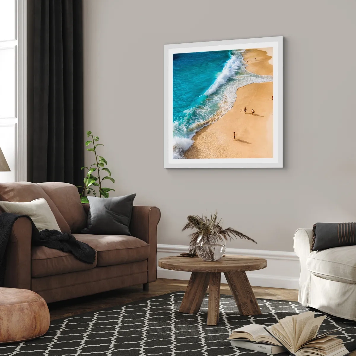 Poster in een witte lijst - En dan de zon, het strand… - 30x30 cm