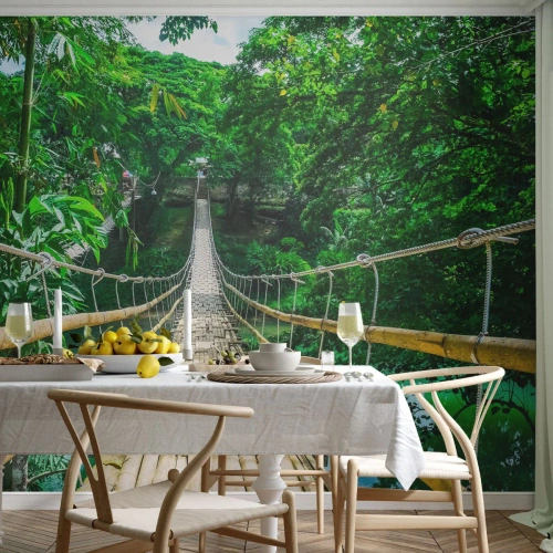 Fotobehang Premium Sand - Apenbrug over de green - Landschap, Oerwoud, Filippijnen - 350x256 cm
