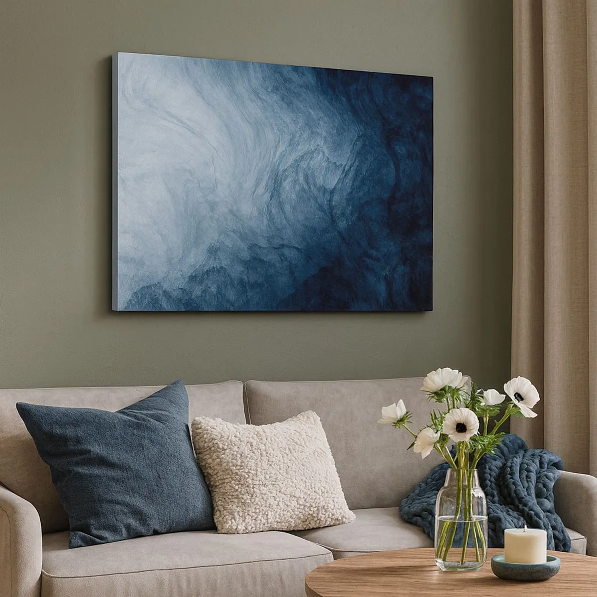 Schilderen op canvas - Een abstracte compositie in tinten blauw en marineblauw. - 70x50cm - diep reiken - Moderne wanddecoratie voor woonkamer en slaapkamer ARTTOR