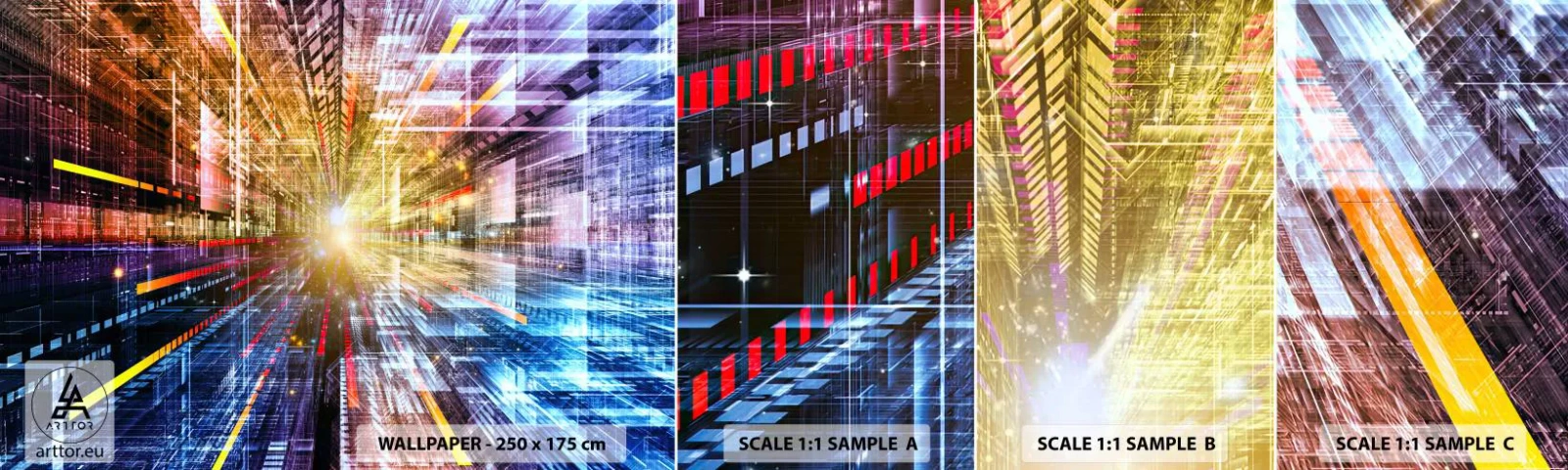 Fotobehang Staaltje Standard Eco - Lichtgevende gang - Abstractie, Grafisch, 3D - 100x30 cm