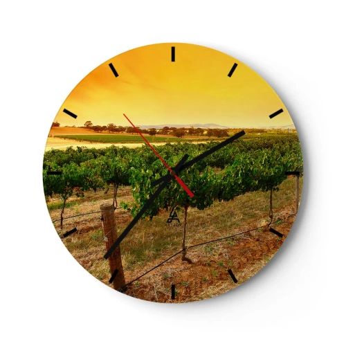 Wandklok - Klok - Wijngaardlandschap bij zonsondergang - 30x30cm - Neem een