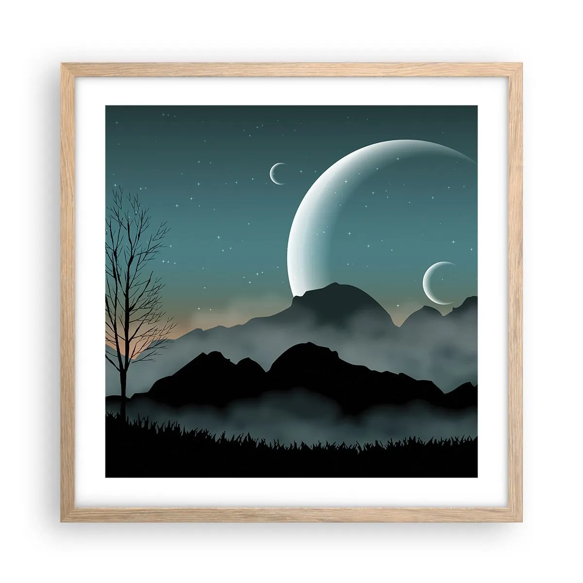 Een poster in een licht eiken lijst - Carneval in Sterrennacht  - 50x50 cm