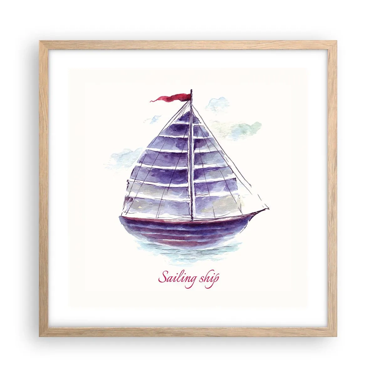 Een poster in een licht eiken lijst - Volle zeilen en rustig water - 50x50 cm