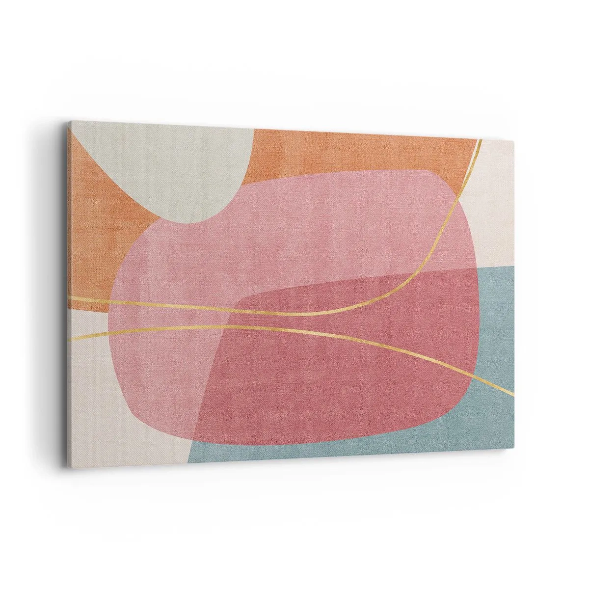 Schilderen op canvas - Pastelkleurcompositie met gouddraad - 100x70 cm