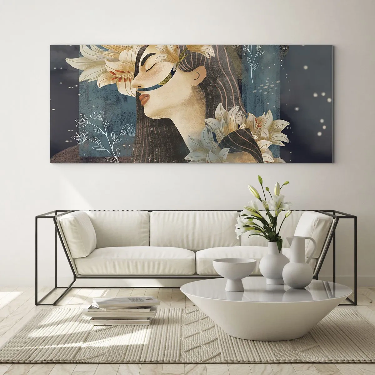 Schilderen op glas - Een sprookje over een prinses met lelies - 120x50 cm