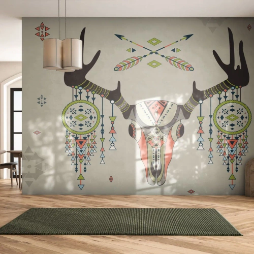 Zelfklevend Fotobehang Deluxe Sticker - Trofee van Indiase jager - Abstractie, Hert, Boho - 200x140 cm