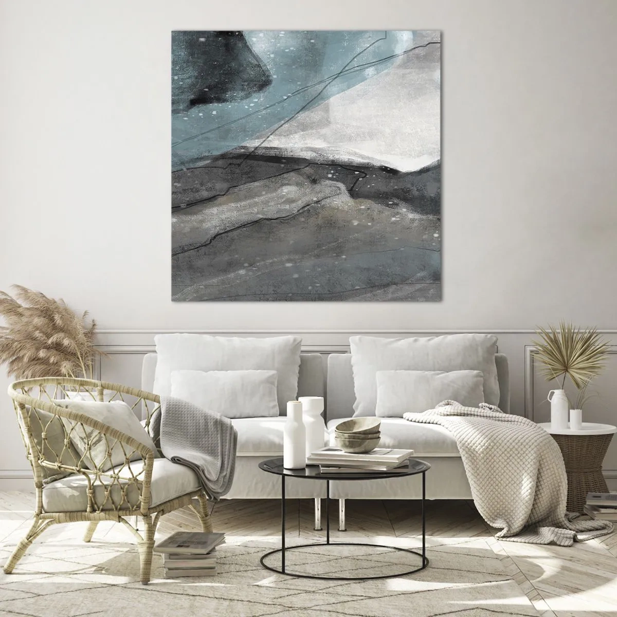 Schilderen op glas - Abstractie: rotsen en ijs - 60x60 cm