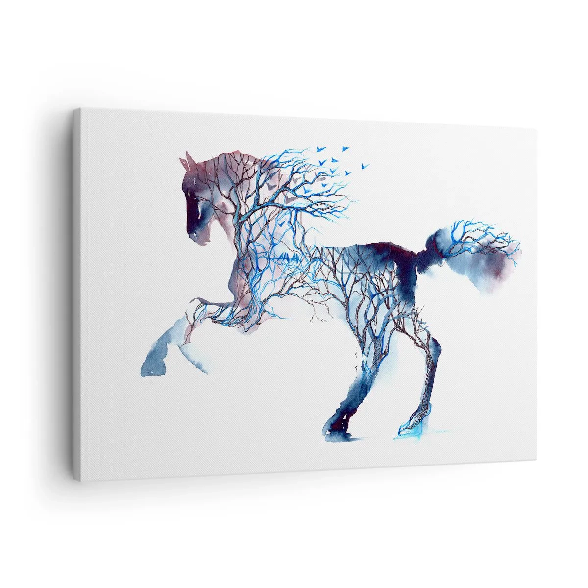 Schilderen op canvas - Artistieke paardenafbeelding met boom- en vogelmotieven - 70x50cm - En alsof het bos was verplaatst - Moderne wanddecoratie voor woonkamer en slaapkamer ARTTOR