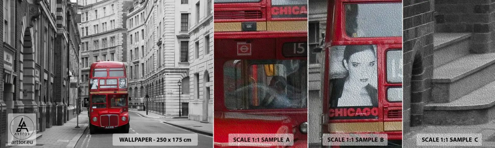 Fotobehang Monster Premium Sand - Het dagelijkse leven hoeft niet grijs te zijn - Stad, Londen, Architectuur - 100x30 cm
