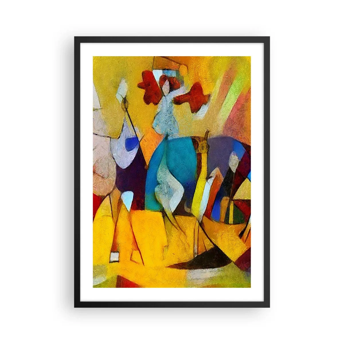 Poster in een zwarte lijst - Kleurrijke figuren in een abstracte stijl - 50x70cm - Zon - leven - vreugde - Moderne wanddecoratie voor woonkamer en slaapkamer ARTTOR