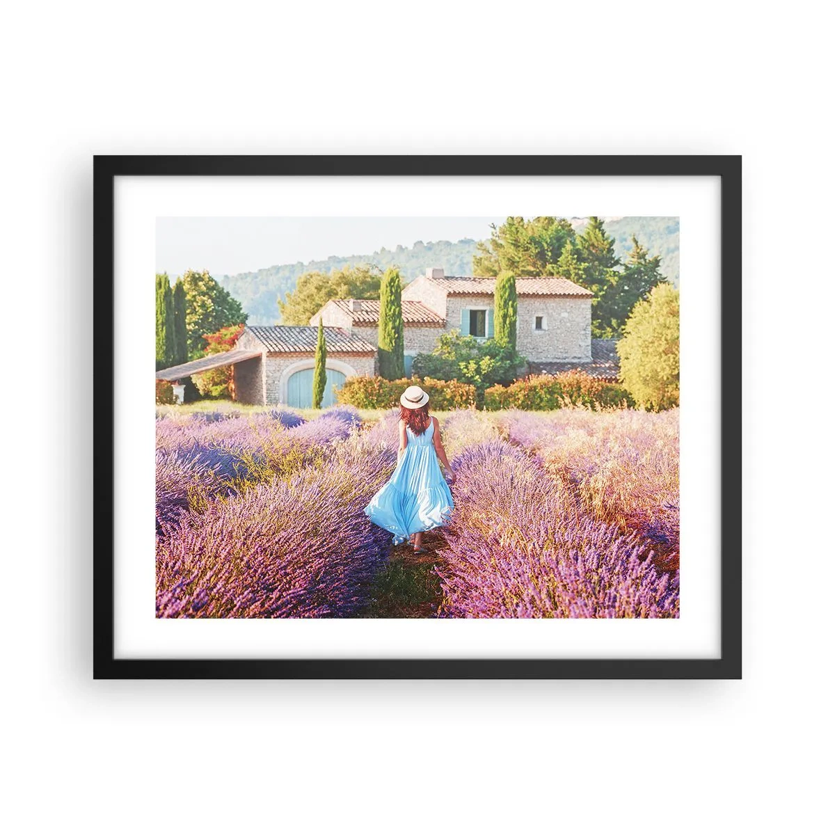 Poster in een zwarte lijst - Lavendel meisje - 50x40 cm