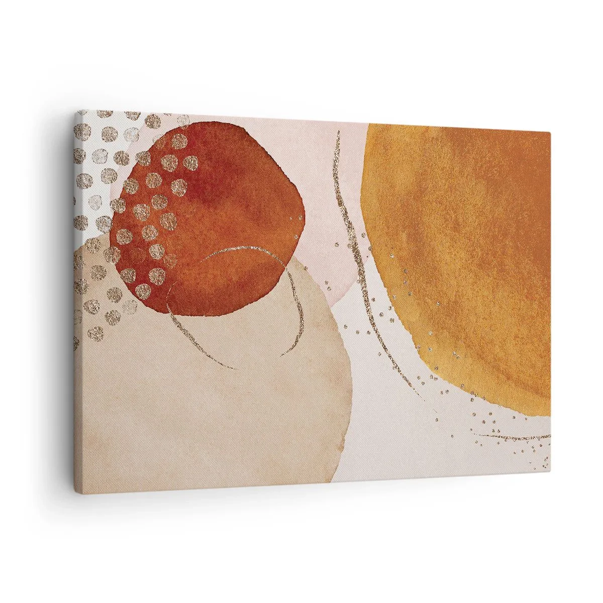 Schilderen op canvas - Abstracte vormen in warme tinten bruin en goud - 70x50cm - Rondheid en beweging - Moderne wanddecoratie voor woonkamer en slaapkamer ARTTOR