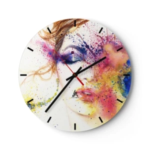 Wandklok - Klok - Abstract portret van een vrouw in regenboogkleuren - 30x30cm - Regenboogduizeligheid - Moderne wanddecoratie voor woonkamer, keuken en slaapkamer ARTTOR