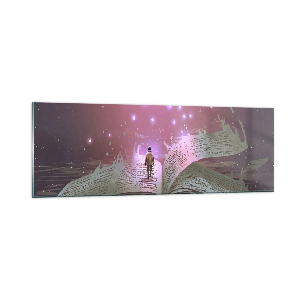 Schilderen op glas - Uitnodiging voor een andere wereld - lees! - 90x30 cm