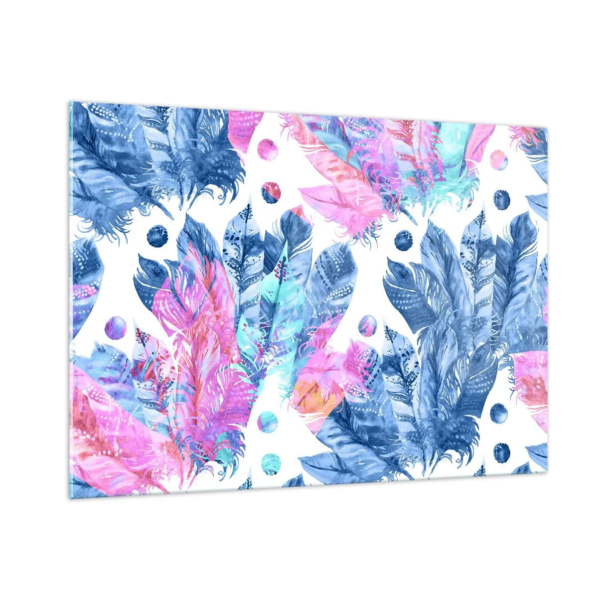 Schilderen op glas - Pluimen in roze en blauw - 100x70 cm