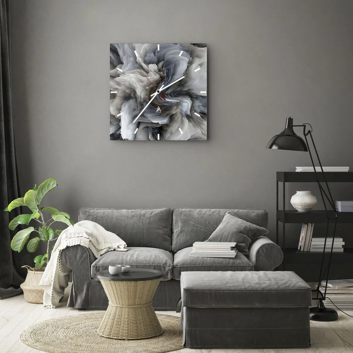 Wandklok - Klok - Steen en bloem - 40x40 cm