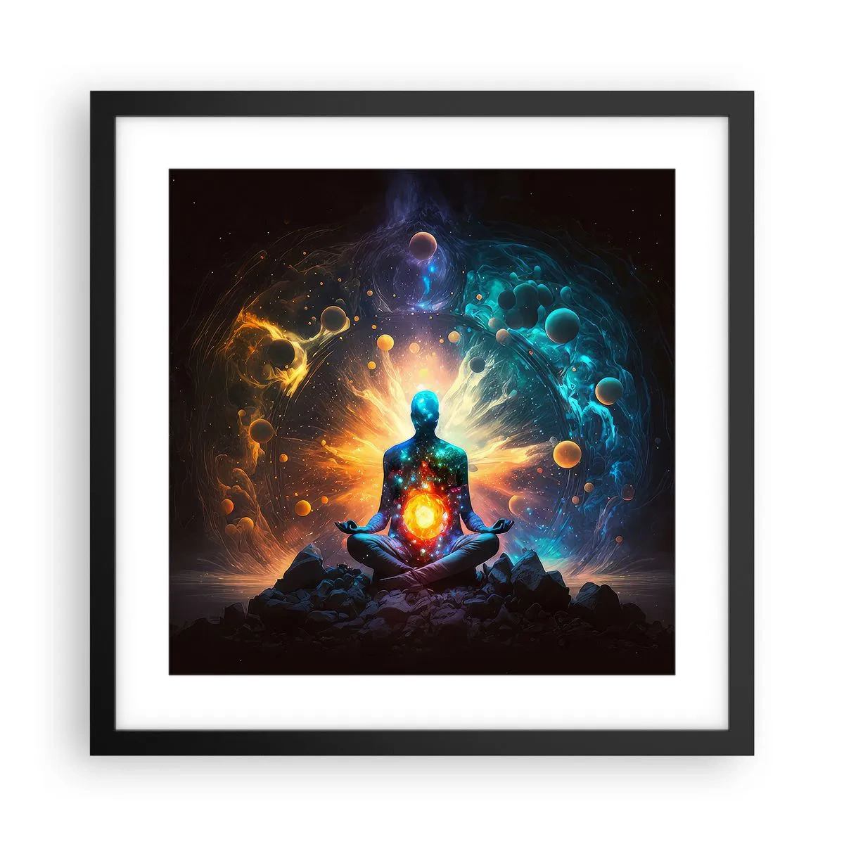 Poster in een zwarte lijst - Kosmische vrede - 40x40 cm