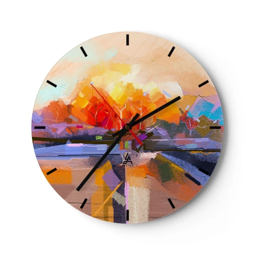 Wandklok - Klok - Een abstract landschap met heldere en warme kleuren. - 30x30cm - De herfst is geworden - Moderne wanddecoratie voor woonkamer, keuken en slaapkamer ARTTOR