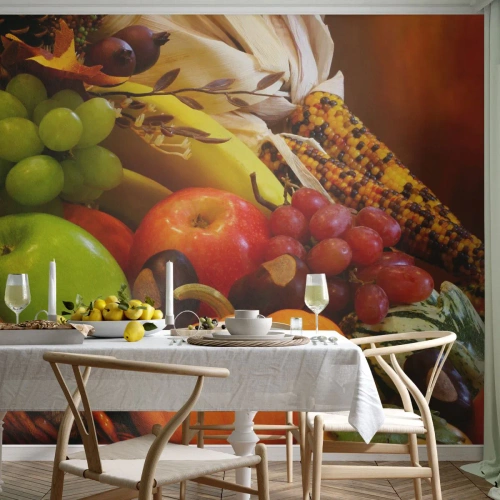 Fotobehang Premium Sand - Oogstmand - Gastronomie, Fruit, Groenten - 500x350 cm