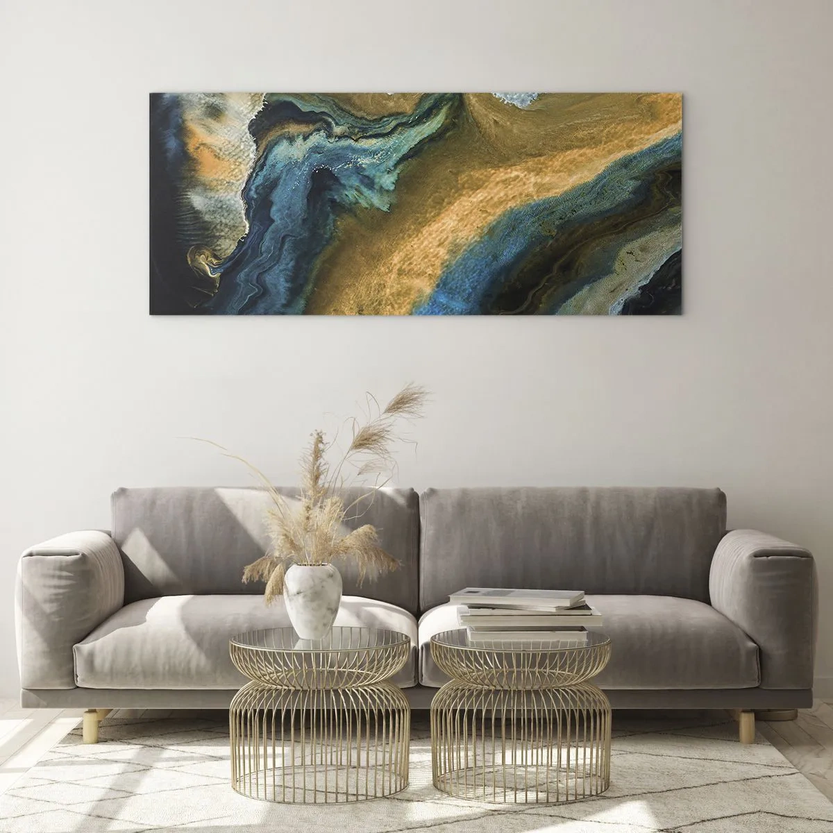 Schilderen op glas - Blauw - geel - wederzijdse invloeden - 120x50 cm