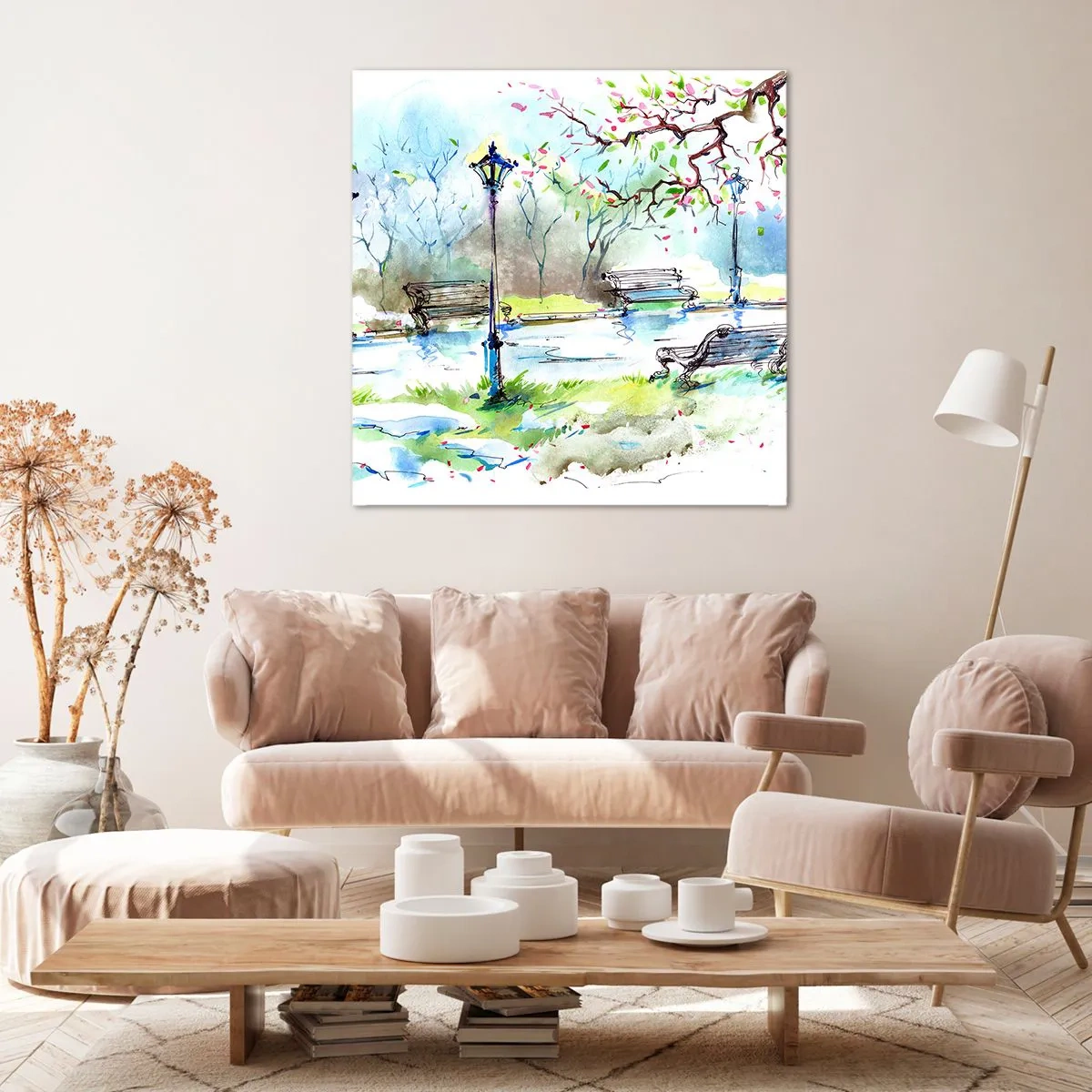 Schilderen op canvas - De charme van de stilte van het park - 60x60 cm