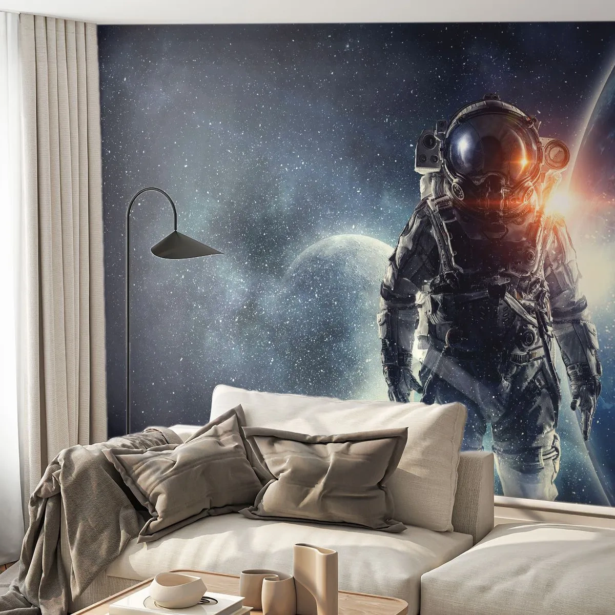 Fotobehang Premium Sand - Ruimte avontuur - Kosmos, Astronaut, Sterren - 350x256 cm