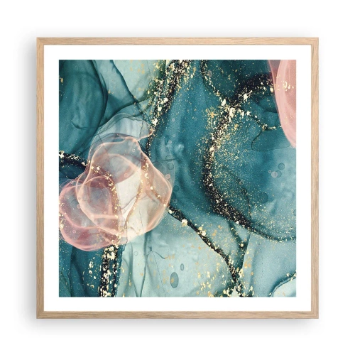 Een poster in een licht eiken lijst - Zijdeblauw, tule roze - 60x60 cm