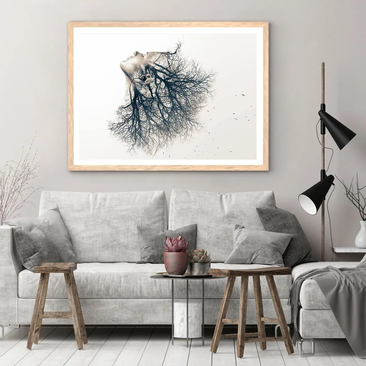 Een poster in een licht eiken lijst - Luisteren naar het gefluister van bomen - 91x61 cm