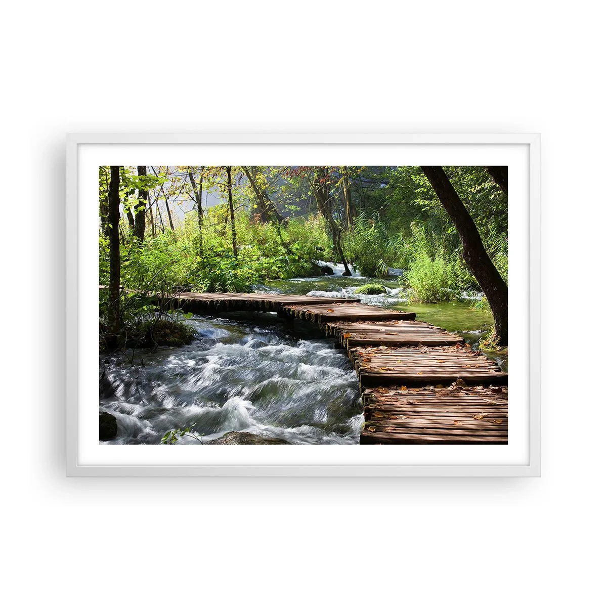 Poster in een witte lijst - Boven de schuimige waterval - 70x50 cm