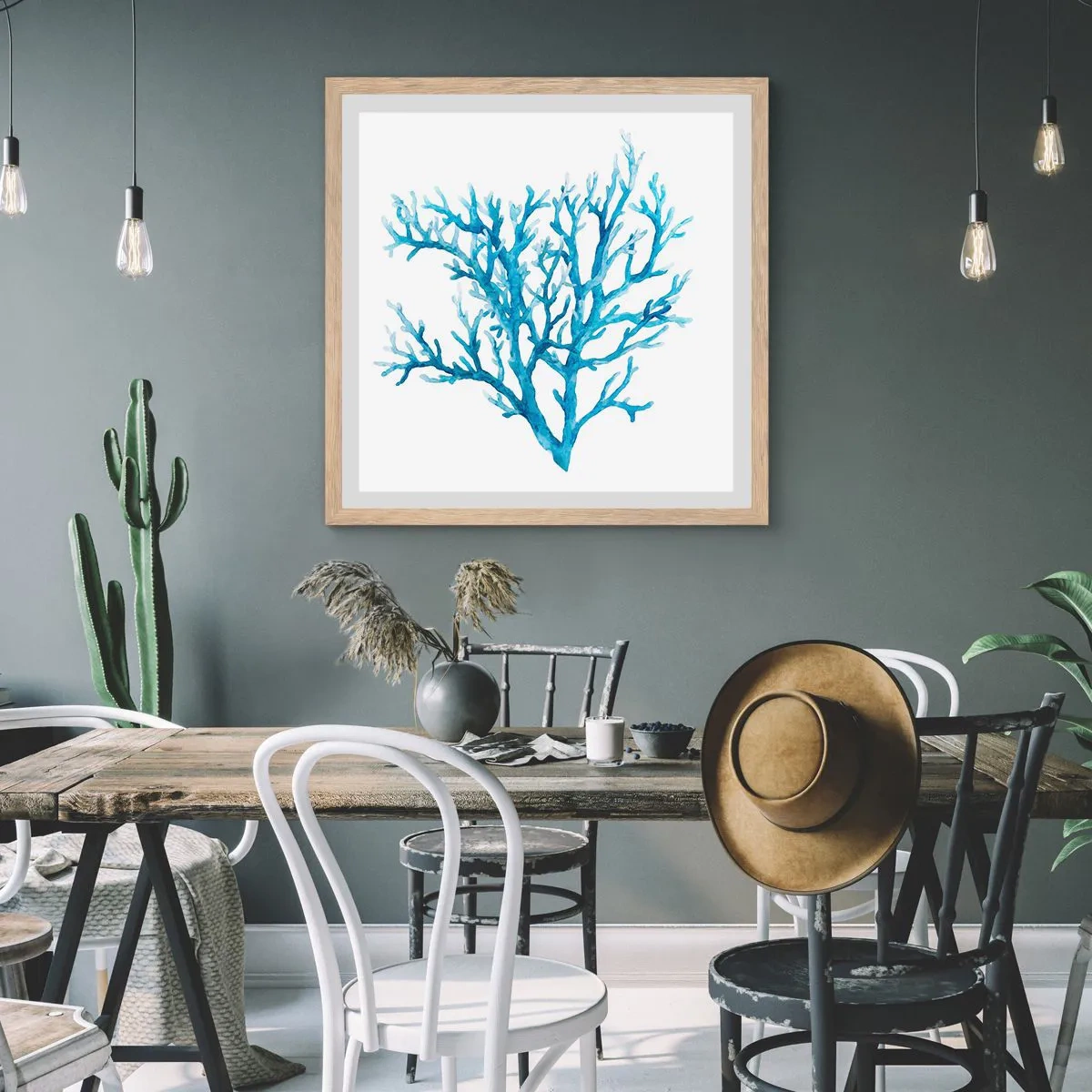 Een poster in een licht eiken lijst - Nautische filigraan - 40x40 cm