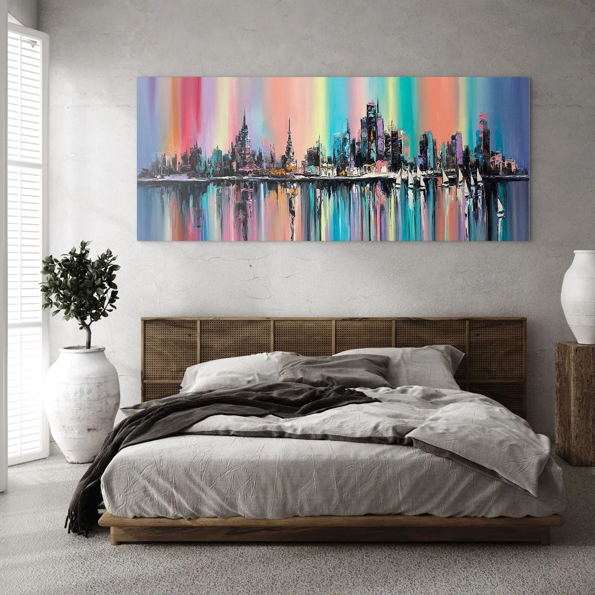 Schilderen op glas - Om in het licht van de nacht te vallen - 90x30 cm