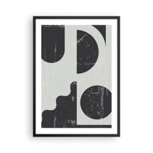 Poster in een zwarte lijst - Abstracte geometrische compositie in zwart en grijs - 50x70cm - Compositie boven en onder - Moderne wanddecoratie voor woonkamer en slaapkamer ARTTOR