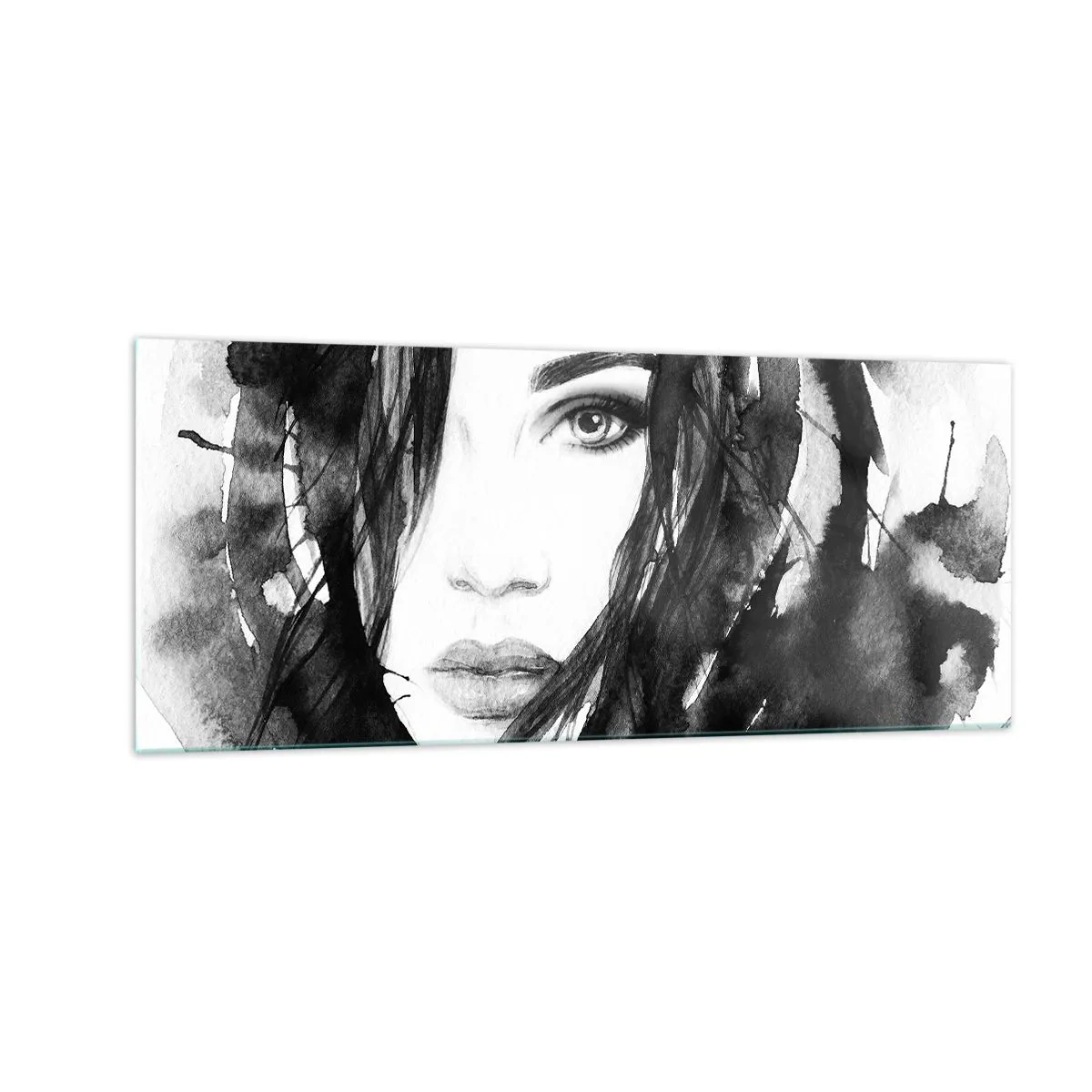 Schilderen op glas - Portret van een dame in zwart en wit - 100x40 cm