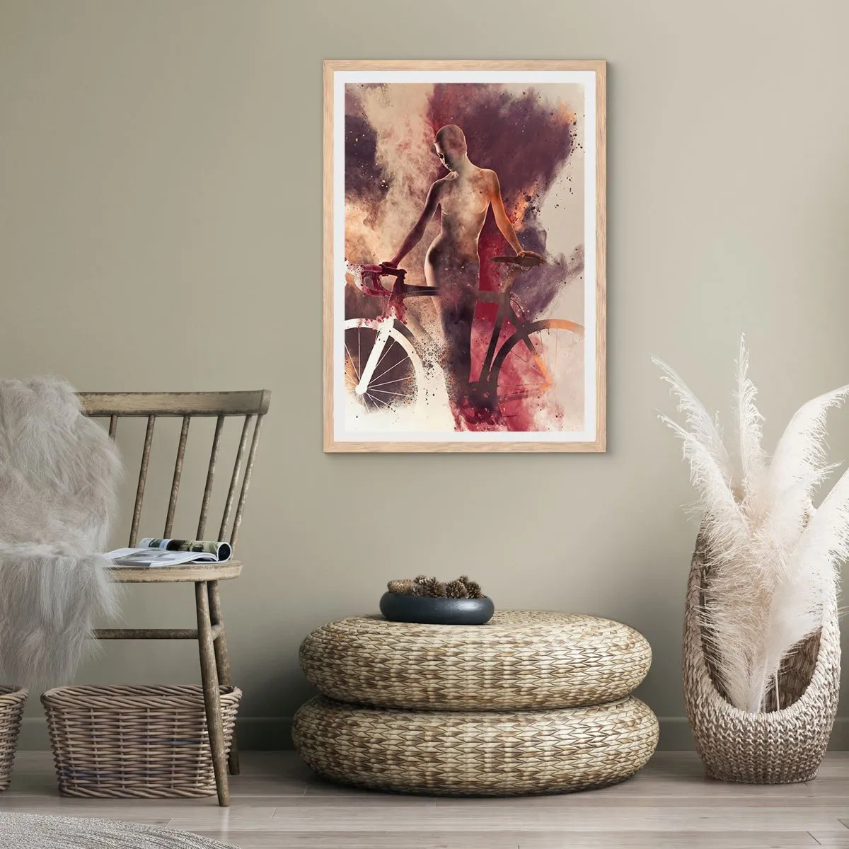 Een poster in een licht eiken lijst - Een fietsziel in marmeren vormen - 70x100 cm