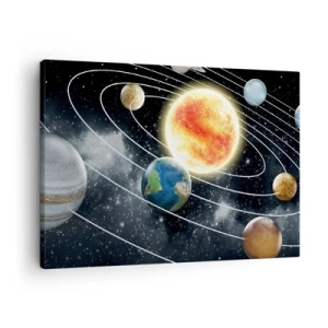 Schilderen op canvas - Zonnestelsel met planeten en de zon in de ruimte - 70x50cm - Kosmische dans - Moderne wanddecoratie voor woonkamer en slaapkamer ARTTOR