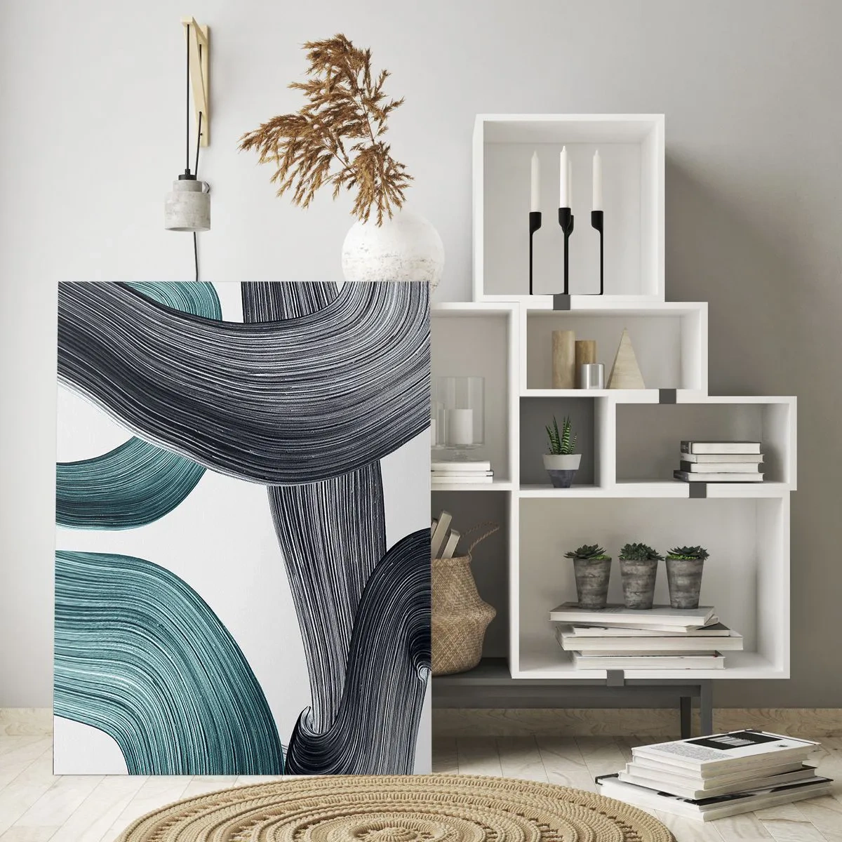 Schilderen op glas - Smaragdgroene en zwarte paden - 70x100 cm