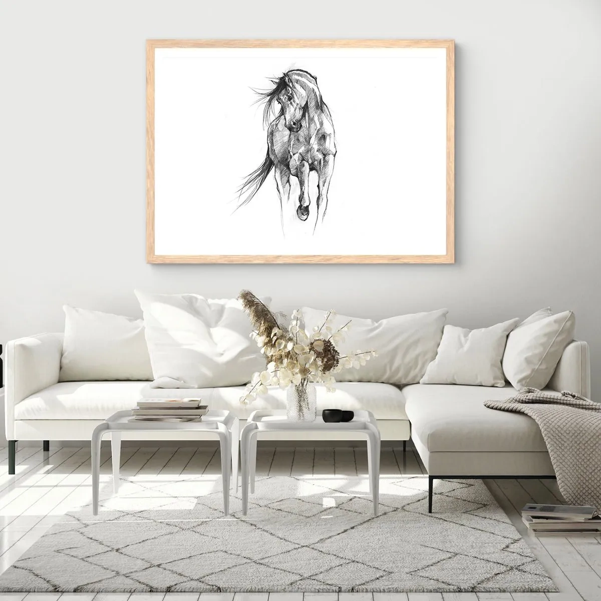 Een poster in een licht eiken lijst - In een sierlijke draf - 100x70 cm