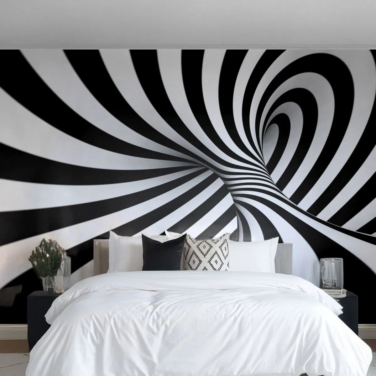 Zelfklevend Fotobehang Deluxe Sticker - Compositie: dansende ruimte - Abstractie, 3D, Zwart en wit - 250x175 cm