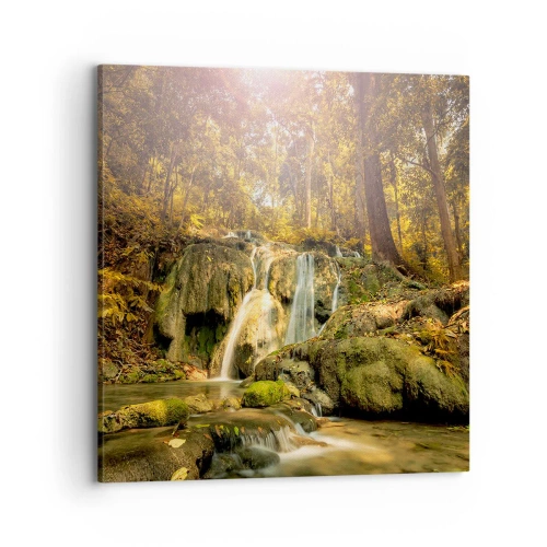 Schilderen op canvas - Boscascade in het groen - 70x70 cm