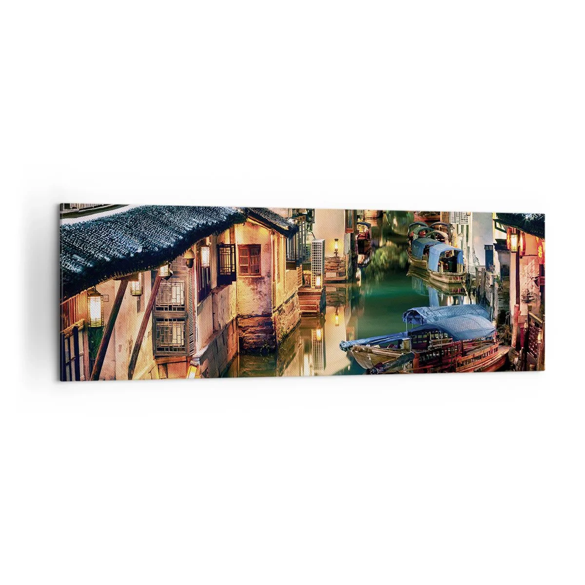 Schilderen op canvas - Een avond op een Chinese straat - 160x50 cm