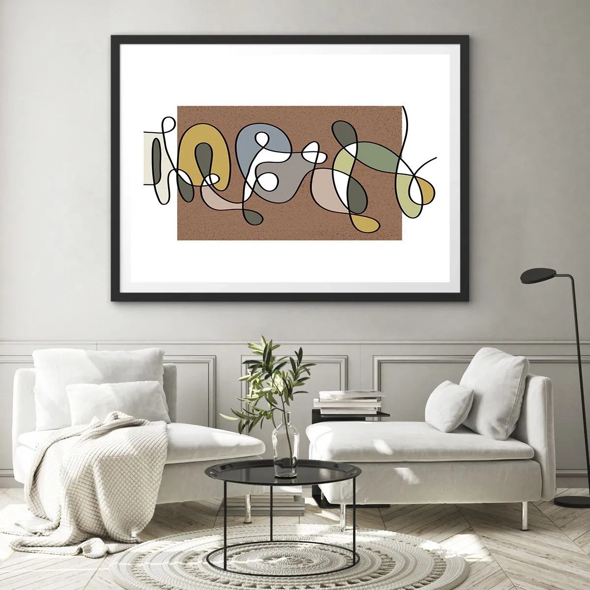 Poster in een zwarte lijst - Abstractie die het glimlachen waard is - 100x70 cm