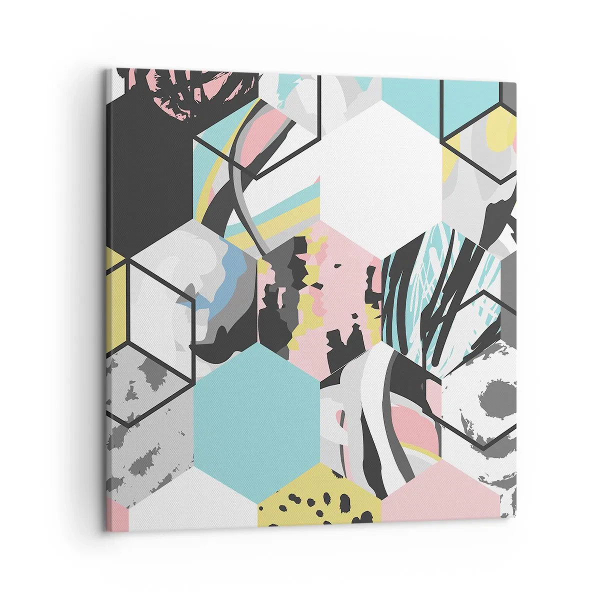 Schilderen op canvas - Zeshoeken en kubussen in zes kleuren - 50x50 cm