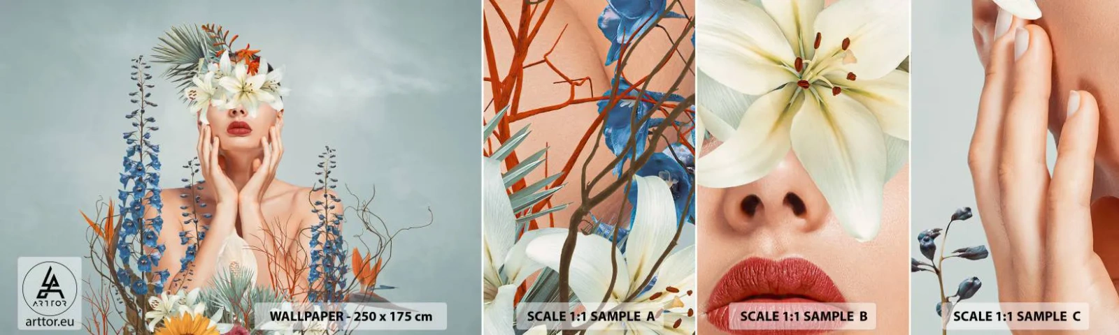 Fotobehang Staaltje Standard Eco - Vrouw - bloem - Abstractie, Vrouw, Bloemen - 100x30 cm