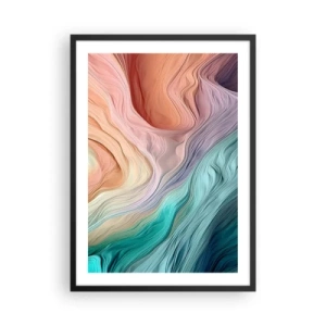 Poster in een zwarte lijst - Een abstracte compositie van golvende lijnen in pastelkleuren. - 50x70cm - Regenboog golf - Moderne wanddecoratie voor woonkamer en slaapkamer ARTTOR