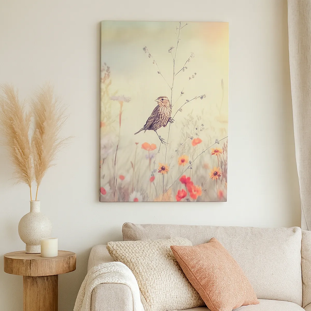 Schilderen op canvas - Vogelportret met een weiland op de achtergrond - 50x70 cm