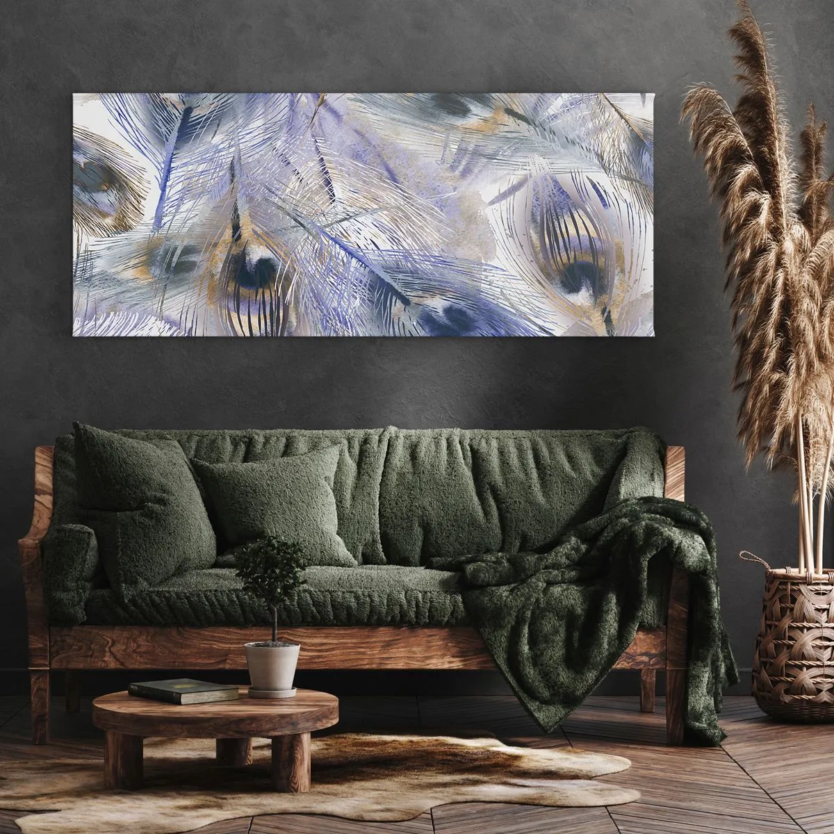 Schilderen op canvas - Pauwenogen compositie - 140x50 cm