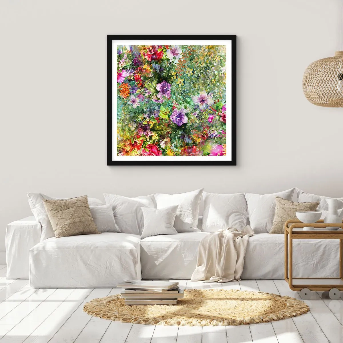 Poster in een zwarte lijst - In bloemen voor verderf - 30x30 cm