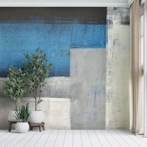 Fotobehang Premium Canvas - Een poëtische compositie van grijs en blauw - Abstractie, Deel, Schilderen - 250x175 cm