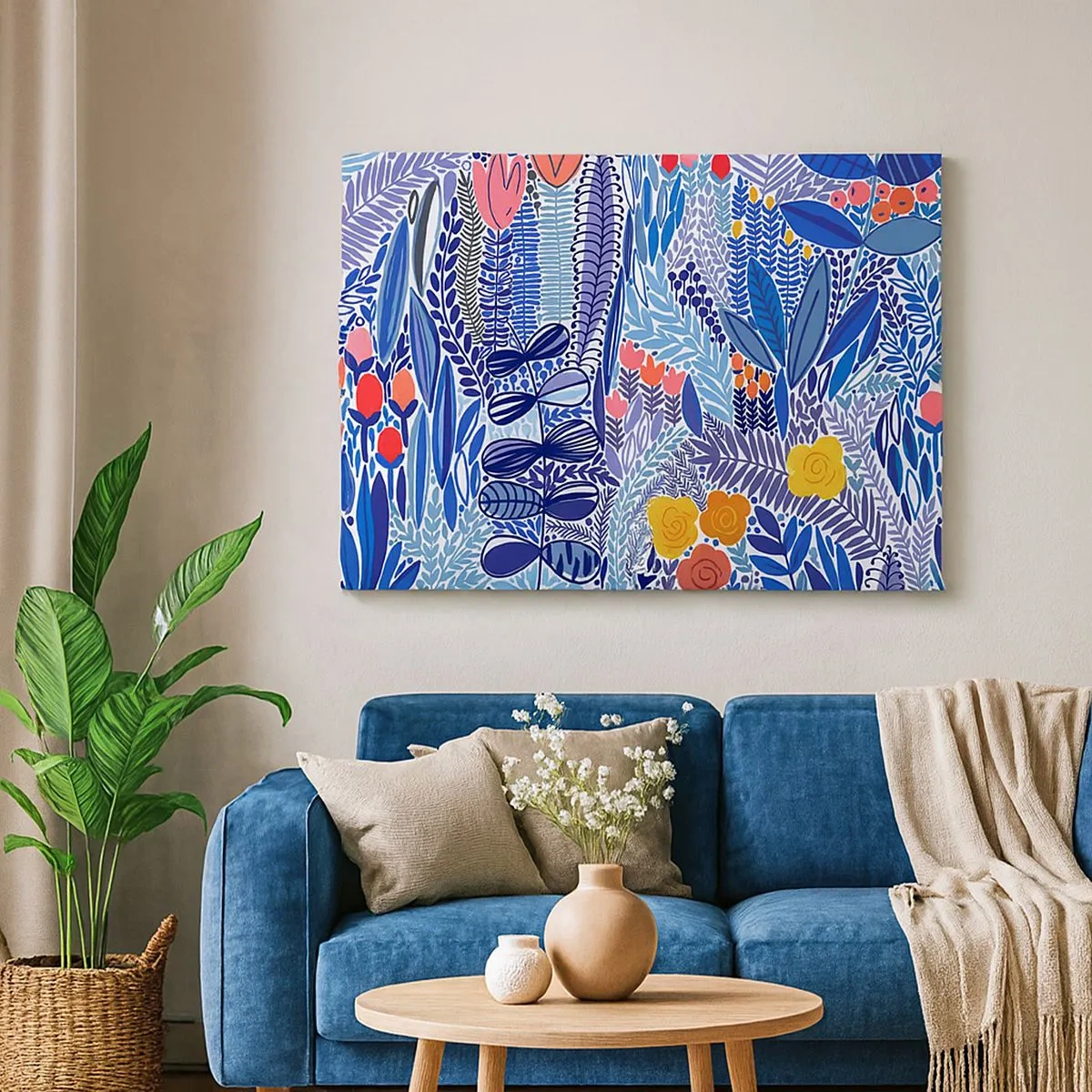 Schilderen op canvas - Een kleurrijk plantenmotief in een moderne grafische stijl - 70x50cm - Hawaiiaanse tuin - Moderne wanddecoratie voor woonkamer en slaapkamer ARTTOR